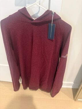 Men's Burgundy Hooded Long Sleeve Pullover with Sleeve Logo